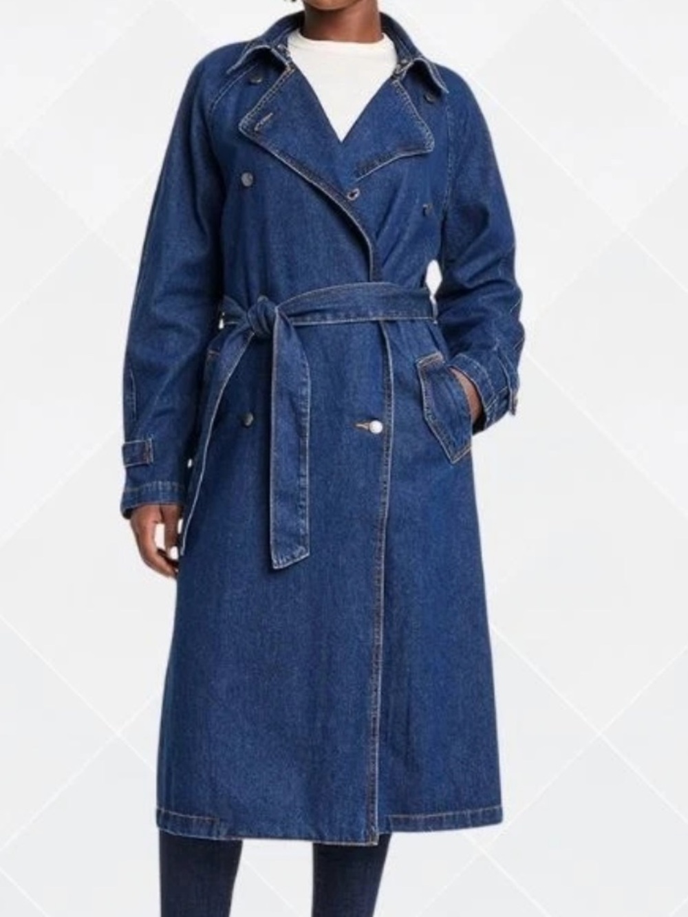 Woman's Universal Thread Denim Trench Coat in Deep Blue Jean